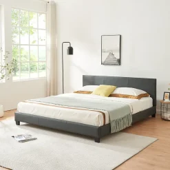 Corium Lit Double Rembourré Albacete Sommier à Lattes Similicuir 180 x 200 cm Gris Foncé* Lit Double