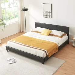 Corium Lit Double Rembourré Albacete Sommier à Lattes Similicuir 160 x 200 cm Noir* Lit Double