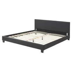 Corium Lit Double Rembourré Albacete Sommier à Lattes Similicuir 160 x 200 cm Noir* Lit Double