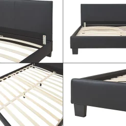 Corium Lit Double Rembourré Albacete Sommier à Lattes Similicuir 160 x 200 cm Noir* Lit Double