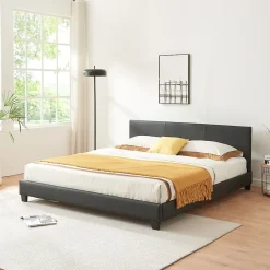 Corium Lit Double Rembourré Albacete Sommier à Lattes Similicuir 160 x 200 cm Noir* Lit Double