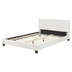 Lit Double Rembourré Albacete Sommier à Lattes Similicuir 140 x 200 cm Blanc><noscript><img width=