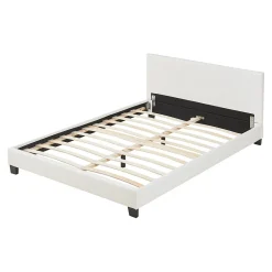 Lit Double Rembourré Albacete Sommier à Lattes Similicuir 140 x 200 cm Blanc><noscript><img width=