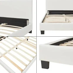 Lit Double Rembourré Albacete Sommier à Lattes Similicuir 140 x 200 cm Blanc><noscript><img width=