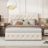 Fortuna lai Lit Double Rembourré Avec Tête De Lit Et Sommier à Lattes En Velours,140x200 Cm,avec Rangement,beige* Lit Coffre