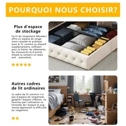 Fortuna lai Lit Double Rembourré Avec Tête De Lit Et Sommier à Lattes En Velours,140x200 Cm,avec Rangement,beige* Lit Coffre