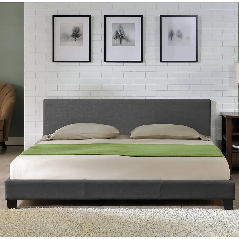 Lit Double Rembourré Design Sommier à Lattes Polyester 180 x 200 cm Gris Foncé>Corium Sale