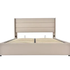 Simple Life Lit Double Rembourré Hydraulique Lit De Rangement, Sommier à Lattes En Bois,beige, 180x200 Cm* Lit Coffre