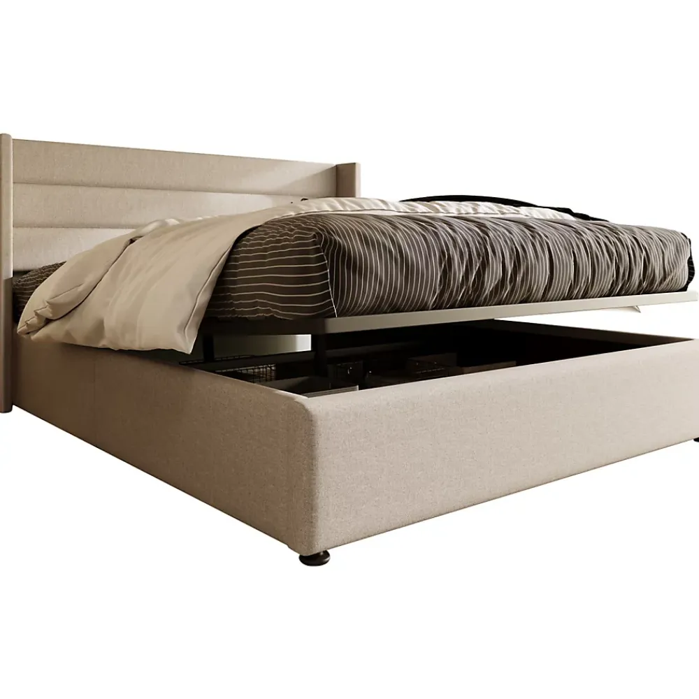 Simple Life Lit Double Rembourré Hydraulique Lit De Rangement, Sommier à Lattes En Bois,beige, 180x200 Cm* Lit Coffre