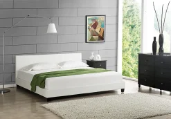 Corium Lit Double Rembourré Sommier à Lattes Housse Similicuir Élégant 180 x 200 cm Blanc* Lit Double
