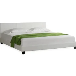 Corium Lit Double Rembourré Sommier à Lattes Housse Similicuir Élégant 180 x 200 cm Blanc* Lit Double