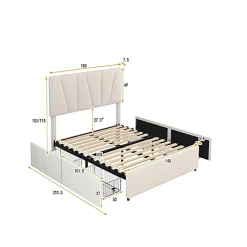 Nature Pro Lit Double Rembourré Velours 140x200cm Beige + Sommier à Lattes avec Cadre de lit Métal + Tête Réglable Chambre* Sommier