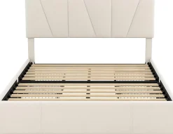 Nature Pro Lit Double Rembourré Velours 140x200cm Beige + Sommier à Lattes avec Cadre de lit Métal + Tête Réglable Chambre* Sommier