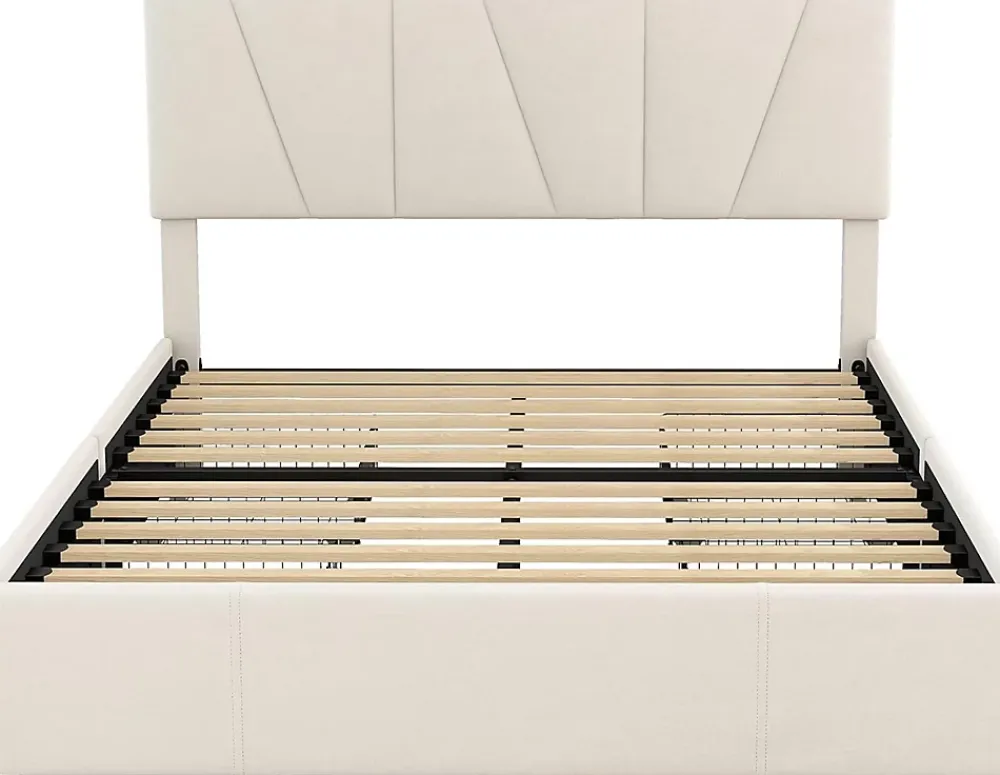 Nature Pro Lit Double Rembourré Velours 140x200cm Beige + Sommier à Lattes avec Cadre de lit Métal + Tête Réglable Chambre* Sommier