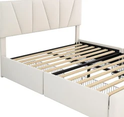 Nature Pro Lit Double Rembourré Velours 140x200cm Beige + Sommier à Lattes avec Cadre de lit Métal + Tête Réglable Chambre* Sommier