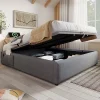 Lit double rembourré 140x200 cm, Lit de rangement Cadre de lit avec USB- C, Sans tête de lit, Coton, Gris,Sans matelas>Gutent Hot
