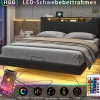 Simple Life Lit double rembourré 140x200 cm, USB, LED, cadre avec tête de lit, rangement, coffre, polyuréthane gris.* Lit Coffre