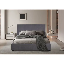 Lit double ROMA 140x200 cm PU gris Sommier inclus Design moderne Structure MDF>Meublorama Clearance