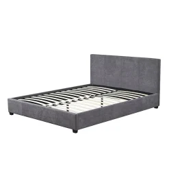Lit double ROMA 140x200 cm PU gris Sommier inclus Design moderne Structure MDF><noscript><img width=