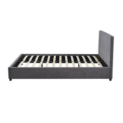 Lit double ROMA 140x200 cm PU gris Sommier inclus Design moderne Structure MDF><noscript><img width=