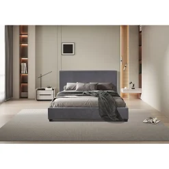 Lit double ROMA 140x200 cm PU gris Sommier inclus Design moderne Structure MDF><noscript><img width=