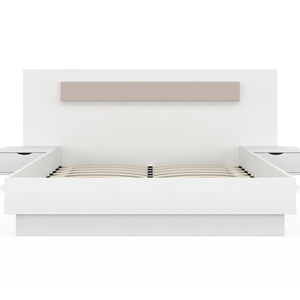 Lit double SANTA avec tête de lit + tables de chevet intégrées et sommier 140 x 190 cm blanc>IDMarket