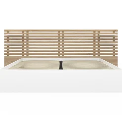 Lit double SAVANA avec tête de lit, chevets, rangements et sommier 160 x 200 cm façon hêtre et blanc><noscript><img width=