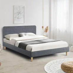 Lit double scandinave BALTA avec tête de lit et sommier 140 x 190 cm tissu gris anthracite>IDMarket New