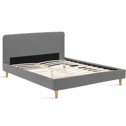 IDMarket Lit double scandinave BALTA avec tête de lit et sommier 160 x 200 cm tissu gris clair* Lit Avec Rangement