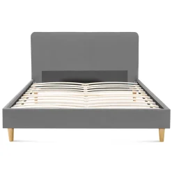IDMarket Lit double scandinave BALTA avec tête de lit et sommier 160 x 200 cm tissu gris clair* Lit Avec Rangement