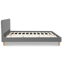 IDMarket Lit double scandinave BALTA avec tête de lit et sommier 160 x 200 cm tissu gris clair* Lit Avec Rangement