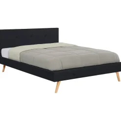 IDMarket Lit double scandinave OSLO avec tête de lit et sommier 140 x 190 cm tissu noir* Lit Avec Rangement