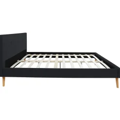 IDMarket Lit double scandinave OSLO avec tête de lit et sommier 140 x 190 cm tissu noir* Lit Avec Rangement