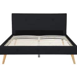 IDMarket Lit double scandinave OSLO avec tête de lit et sommier 140 x 190 cm tissu noir* Lit Avec Rangement