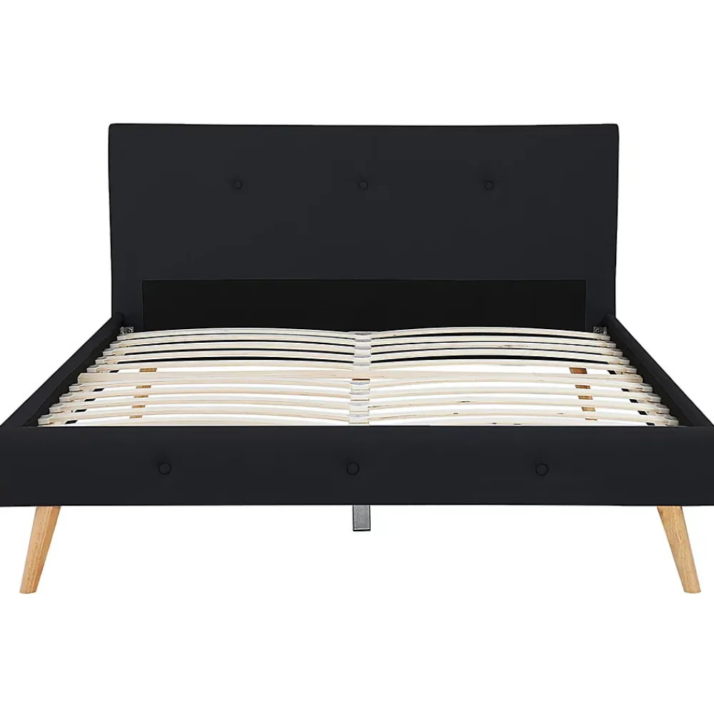 IDMarket Lit double scandinave OSLO avec tête de lit et sommier 140 x 190 cm tissu noir* Lit Avec Rangement