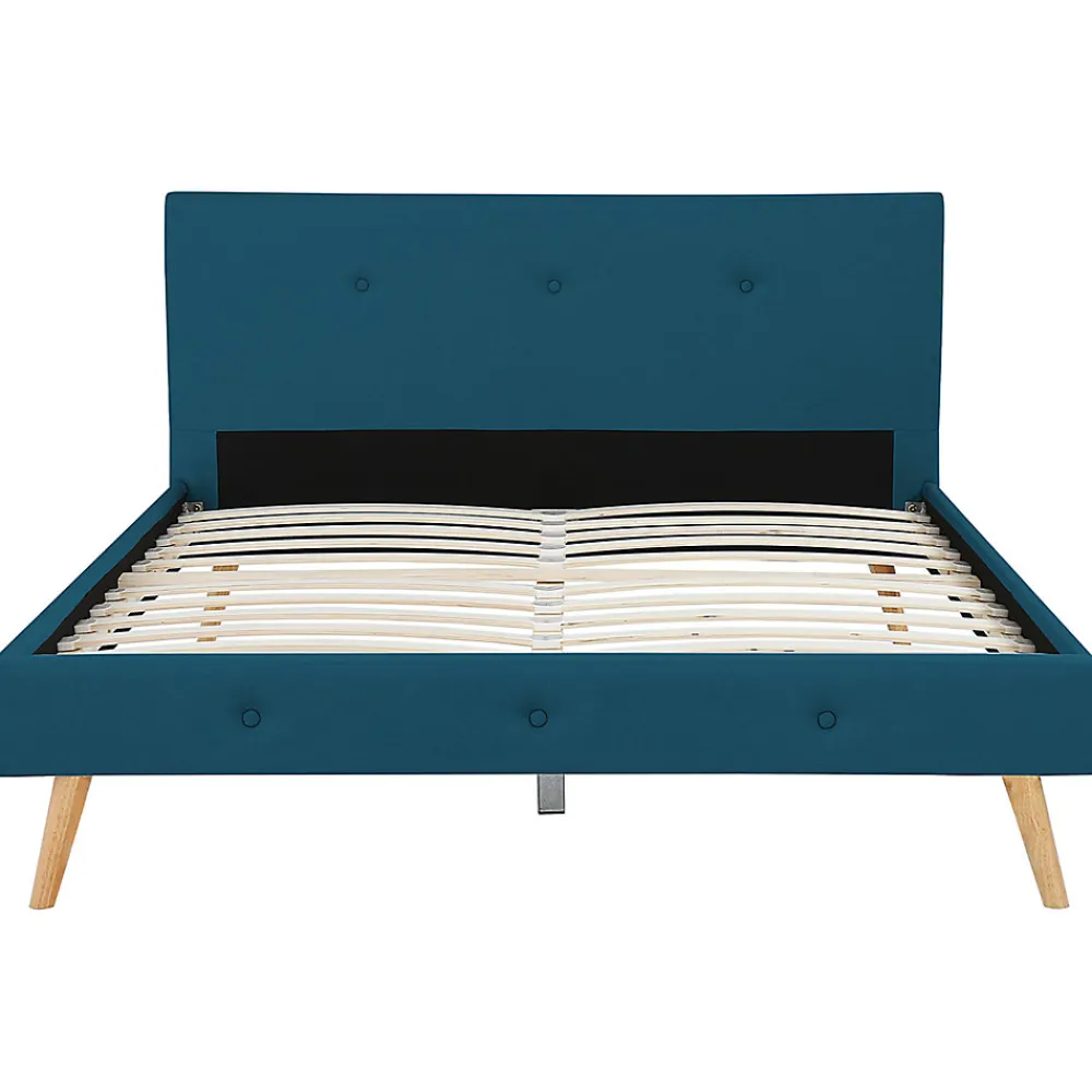 Lit double scandinave OSLO avec tête de lit et sommier 160 x 200 cm tissu bleu canard>IDMarket New