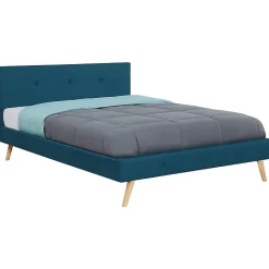 Lit double scandinave OSLO avec tête de lit et sommier 140 x 190 cm tissu bleu canard>IDMarket Clearance