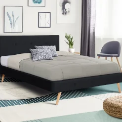 Lit double scandinave OSLO avec tête de lit et sommier 160 x 200 cm tissu noir>IDMarket Discount