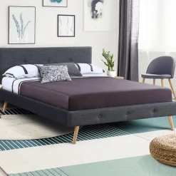Lit double scandinave OSLO avec tête de lit et sommier 160 x 200 cm tissu gris anthracite>IDMarket