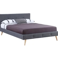 Lit double scandinave OSLO avec tête de lit et sommier 160 x 200 cm tissu gris anthracite>IDMarket
