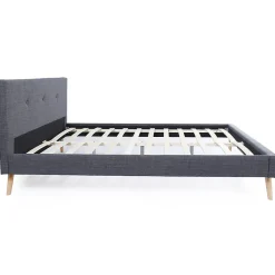 Lit double scandinave OSLO avec tête de lit et sommier 160 x 200 cm tissu gris anthracite><noscript><img width=
