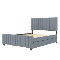 Lit double velours 140x190 cm, lit gigogne, 2 tiroirs - gris><noscript><img width=