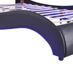 Okwish Lit Double 140x200 - Lit avec Éclairage LED et Sommier À Lattes, Sans Matelas, Simili Cuir Noir* Lit Double