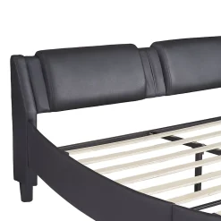 Okwish Lit Double 140x200 - Lit avec Éclairage LED et Sommier À Lattes, Sans Matelas, Simili Cuir Noir* Lit Double