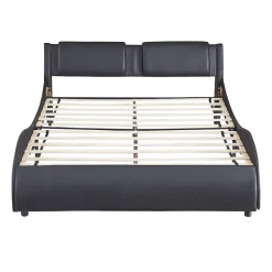 Okwish Lit Double 140x200 - Lit avec Éclairage LED et Sommier À Lattes, Sans Matelas, Simili Cuir Noir* Lit Double