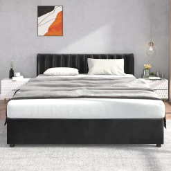 Generique Lit Double 180x200 - Lit Capitonné en Velours Noir avec 2 Tiroirs, Lit Adulte Moderne avec Rangement* Lit Double