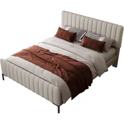 Generique Lit double 160x200 - Lit rembourré avec cadre en bois et métal - Lin - Sans Matelas - Beige* Lit Double