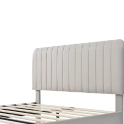 Generique Lit double 160x200 - Lit rembourré avec cadre en bois et métal - Lin - Sans Matelas - Beige* Lit Double