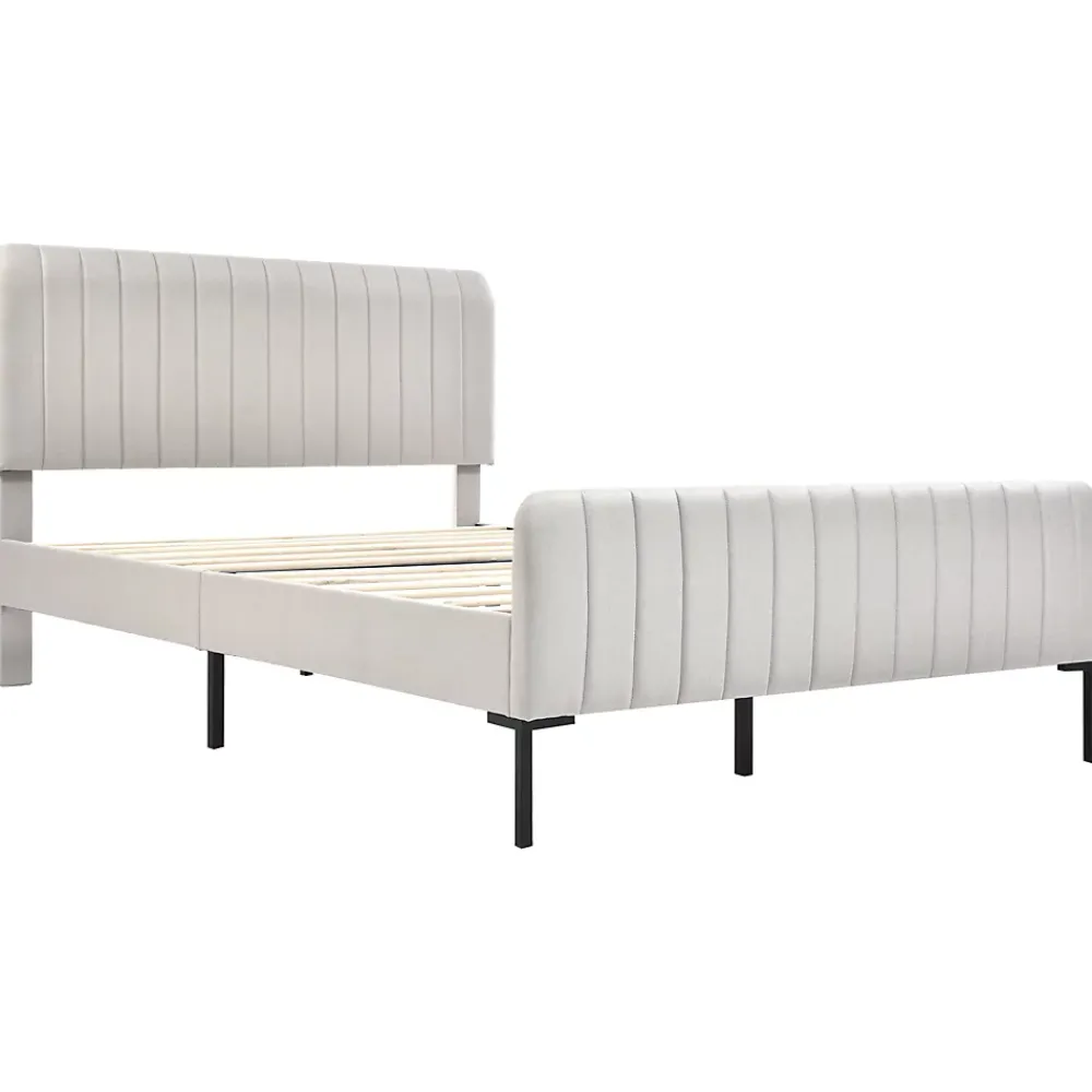 Generique Lit double 160x200 - Lit rembourré avec cadre en bois et métal - Lin - Sans Matelas - Beige* Lit Double