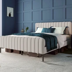 Lit double 180x200 - Lit rembourré avec cadre en bois et métal - Lin - Sans Matelas - Beige>Generique